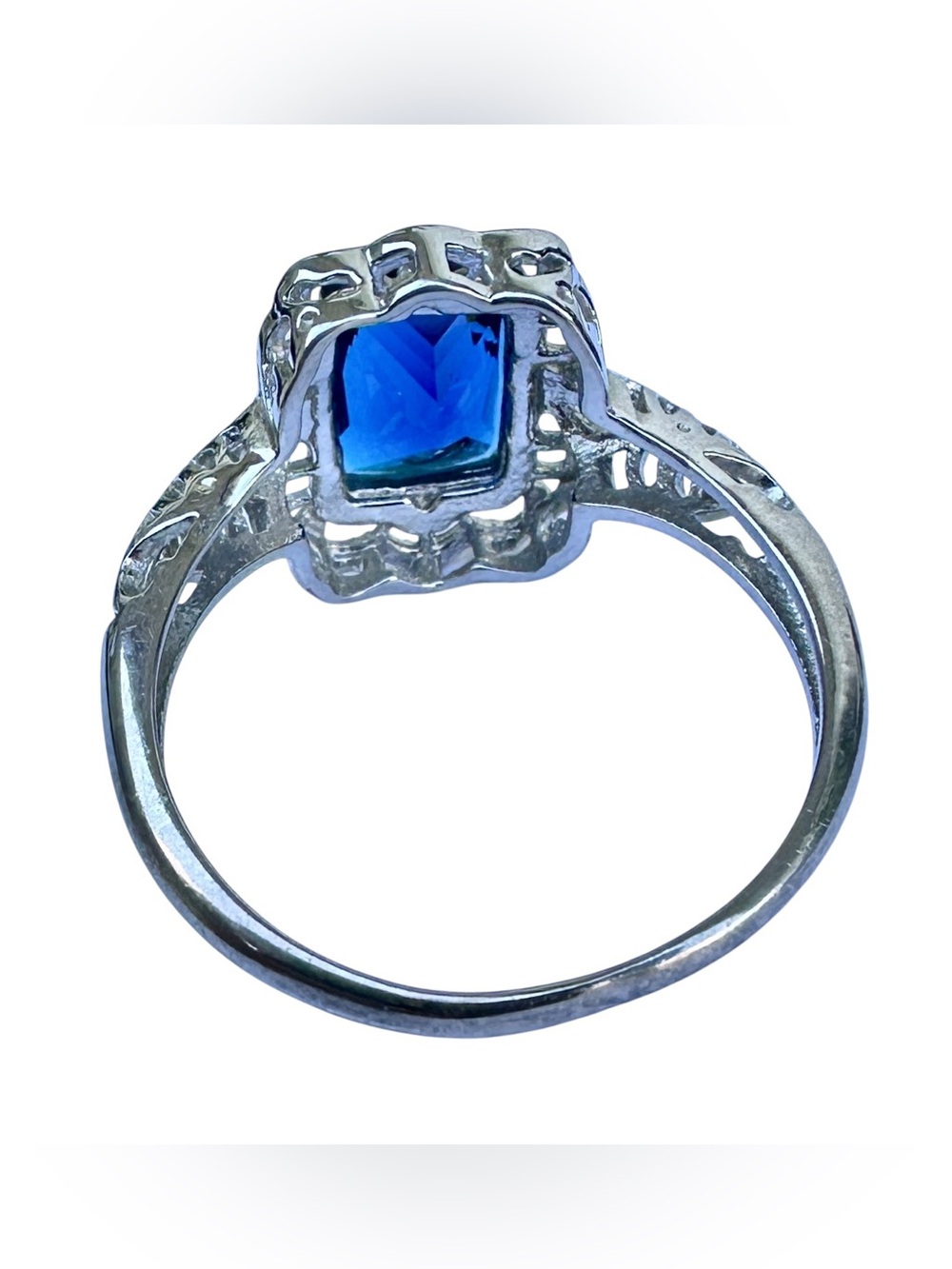 925 Sterling Silver Blue Sapphire Filigree Ring Size 9 - Picture 7 of 7